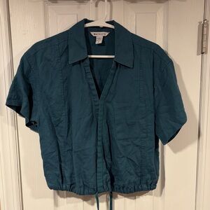 Athleta Teal Short Sleeve Linen Shirt